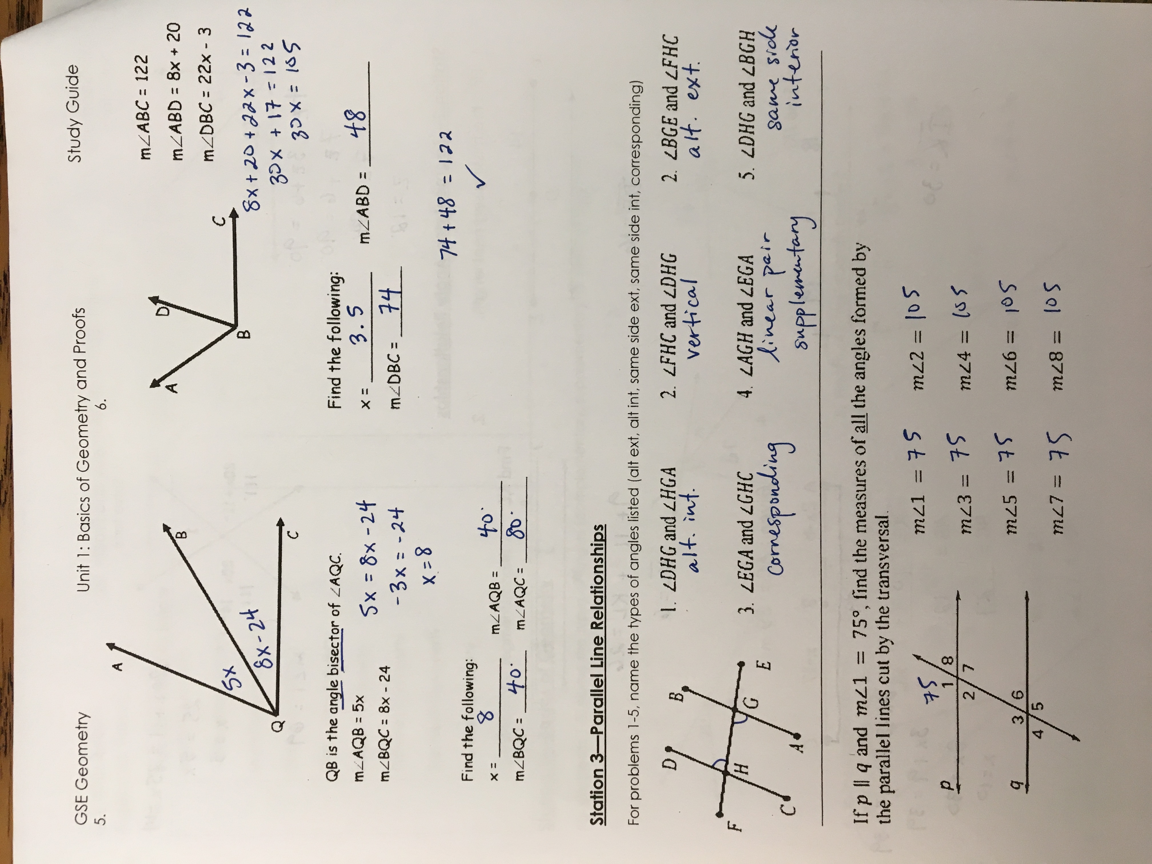 Unit 1 Geometry Basics Homework 5 Angle Relationships